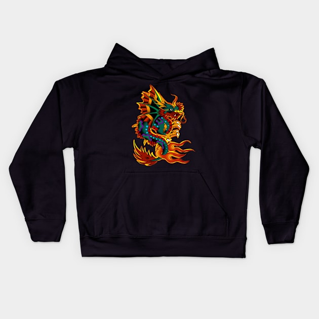 Flaming Dragon Kids Hoodie by InkedEagle